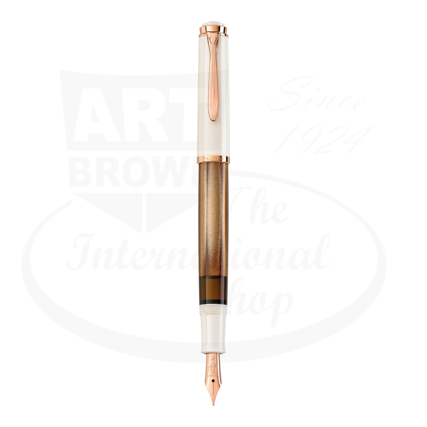 Posted Pelikan M200 Copper Rose-Gold Fountain Pen showing its refined design.