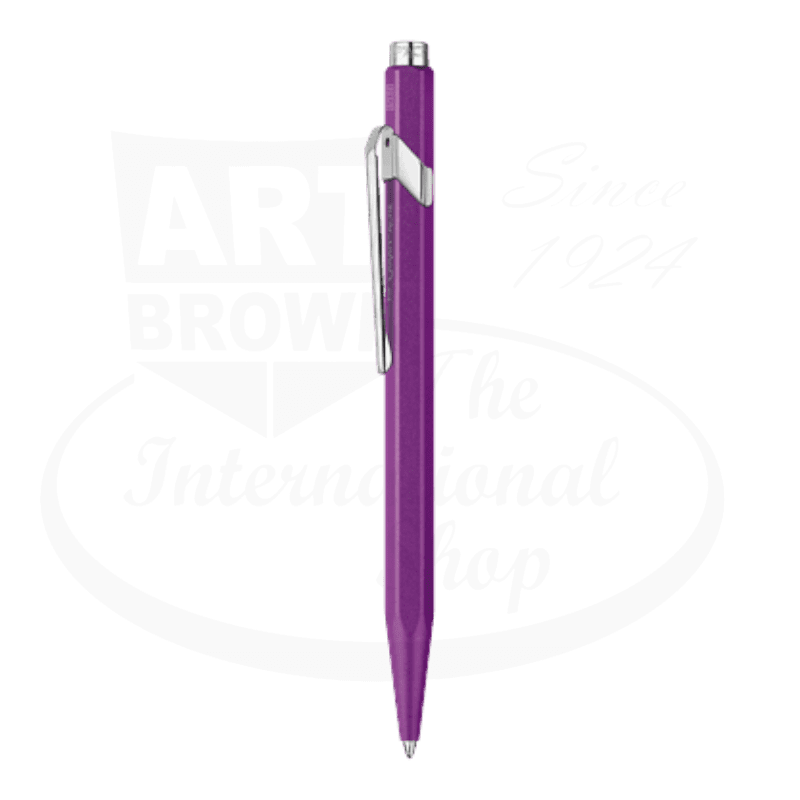 Caran D'Ache 849 Colormat-X hexagonal ballpoint pen in vibrant violet with chrome clip and push button, Swiss-made metal construction