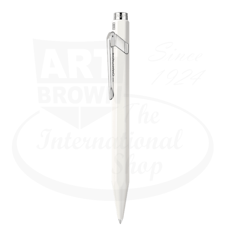 Caran D'Ache 849 Metal Rollerball Pen White with metal body and retractable tip for smooth writing comfort