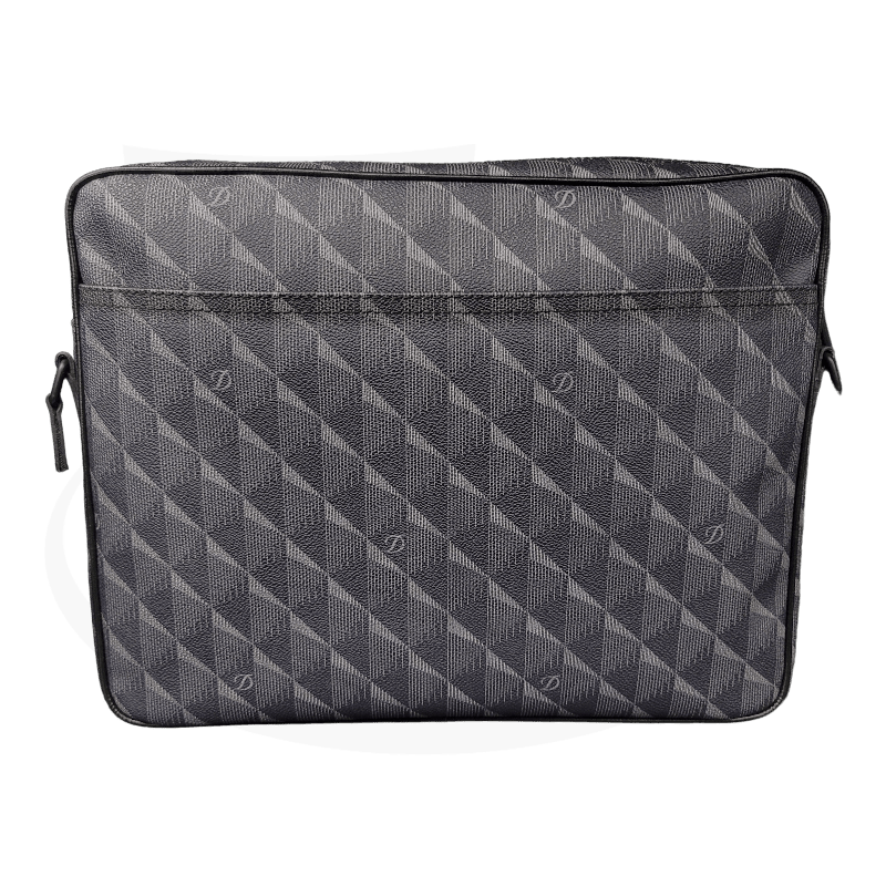 S.T. Dupont Monogram 3D 91305 navy leather reporter bag with diamond head pattern, front zip pocket, adjustable strap, quilted texture