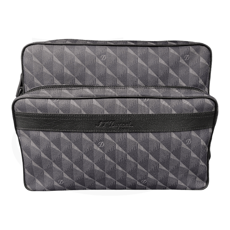 S.T. Dupont Monogram 3D 91305 Navy leather reporter bag with diamond quilted pattern, black trim, front zip pocket and adjustable shoulder strap