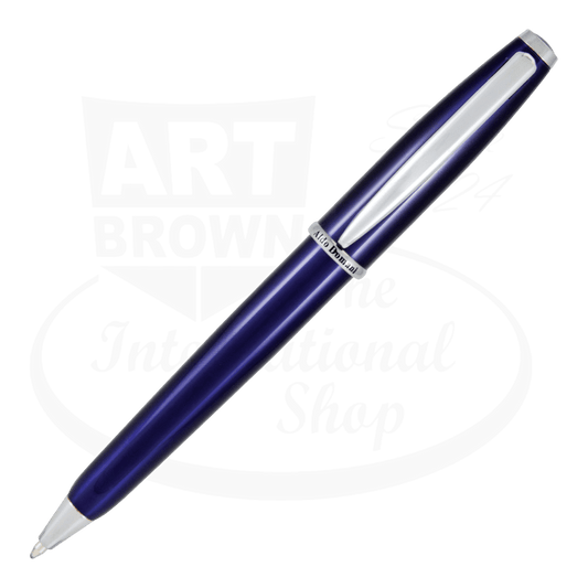 Monteverde Aldo Domani Ballpoint Pen sleek blue resin body with chrome accents, mid-sized smooth writing instrument.