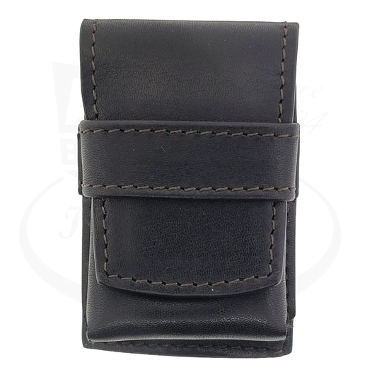 S.T. Dupont luxury black leather card holder with precision stitching and magnetic closure, featuring a sleek minimalist design for elegant everyday carry