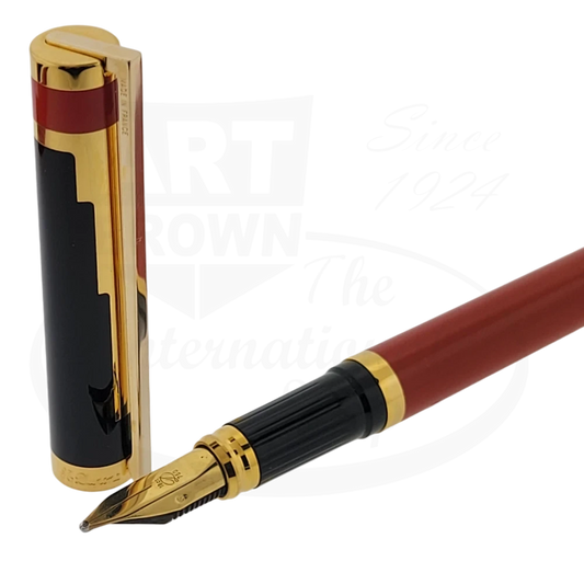S.T. Dupont Art Deco Fountain Pen with the cap off, displaying the pen's elegant nib and design.