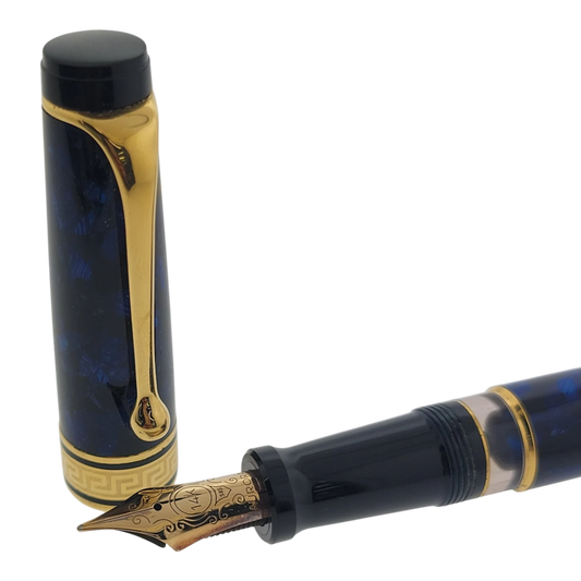 Preowned Aurora Optima Auroloide Blue & Gold Fountain Pen