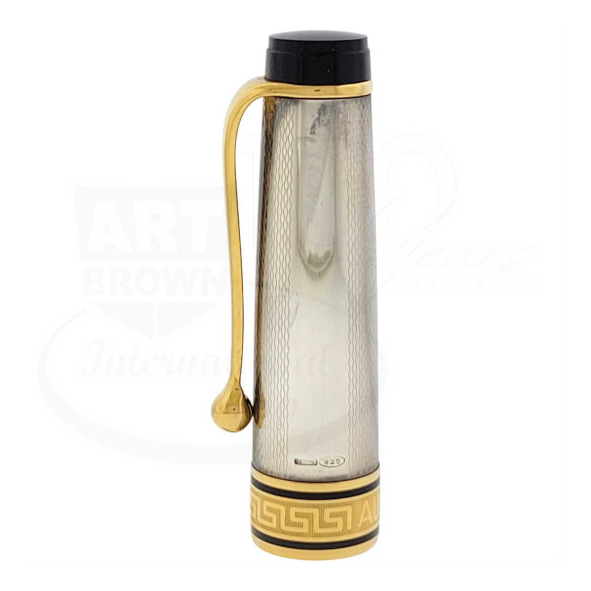 Preowned Aurora Optima Black & Sterling Silver Barley Grain Rollerball Pen