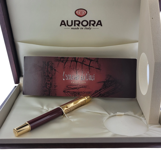 Preowned Aurora Limited Edition Leonardo Da Vinci Fountain Pen in original box with paperwork, mint condition luxury pen gift
