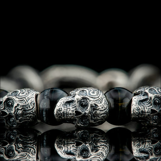 William Henry Hawkeye Sterling Silver Bracelet with Blue Tigers Eye Beads