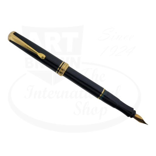 Preowned Refurbished Rollerball & Fountain Pen Set, Black and Gold