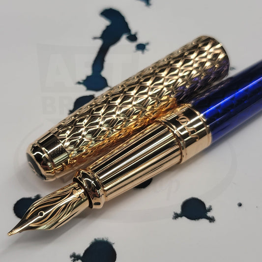 S.T. Dupont Line D Eternity Dragon Scale Guilloche Blue & Rose Gold Fountain Pen 420030L with 14K gold nib