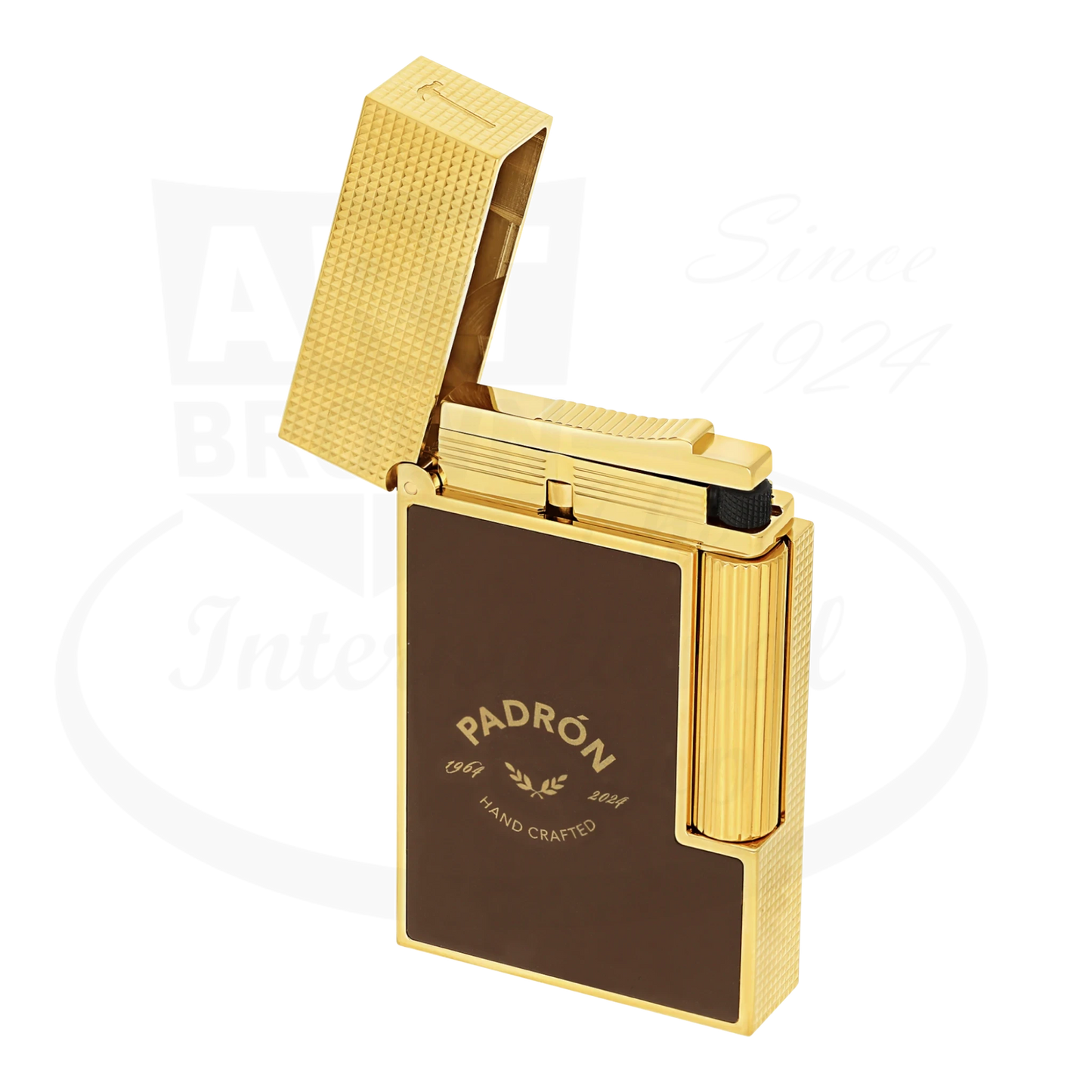 S.T. Dupont Ligne 2 Perfect Ping C16014 gold and matte brown lacquer lighter with Padron logo and engraving