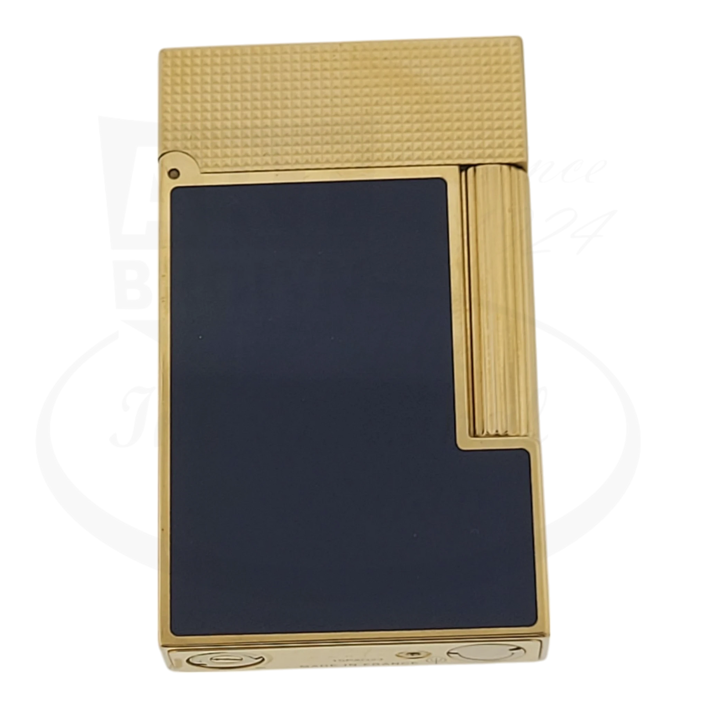 S.T. Dupont Ligne 2 C16457-D1 blue lacquer and gold luxury lighter with microdiamond guilloche pattern, display model