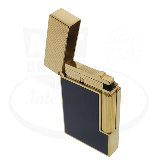 ST Dupont Ligne 2 C16457-D2 blue lacquer and gold luxury lighter with microdiamond guilloche pattern, display model with signature cling sound