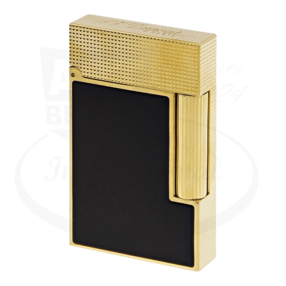 S.T. Dupont Ligne 2 perfect ping lighter with matte black lacquer and gold diamond head guilloche.
