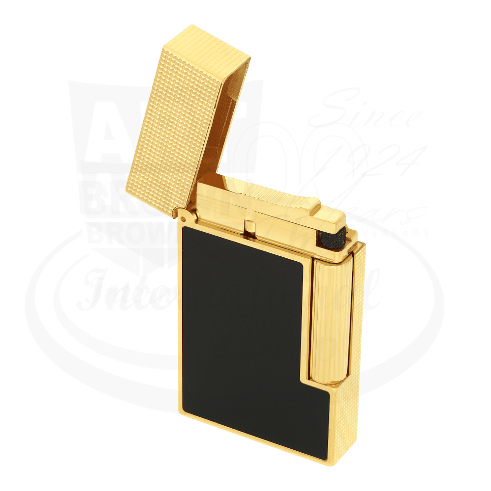S.T. Dupont Ligne 2 Perfect Cling Microdiamond Head Matte Black with Gold Lighter, C16601, metal body, sleek black and gold design
