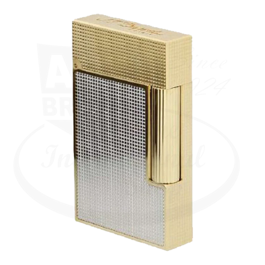 S.T. Dupont Ligne 2 C16605 palladium-gold lighter with duotone square pattern, textured guilloche finish, premium metal construction