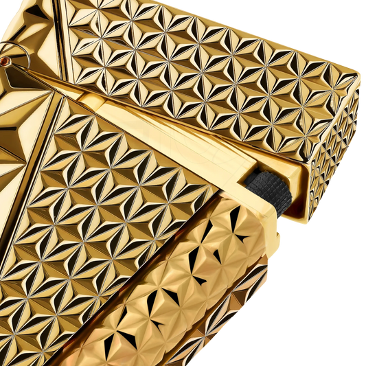 S.T. Dupont Ligne 2 Perfect Cling Double Fire X Gold, C16646 gold guilloche pattern lighter with intricate textured surface