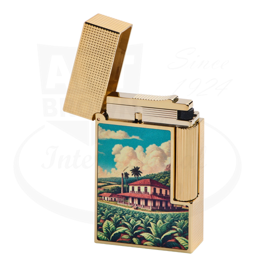 S.T. Dupont Ligne 2 Perfect Cling Havana Dreams Tobacco Estate Lighter C16655 yellow gold with Cuban tobacco plantation lacquer