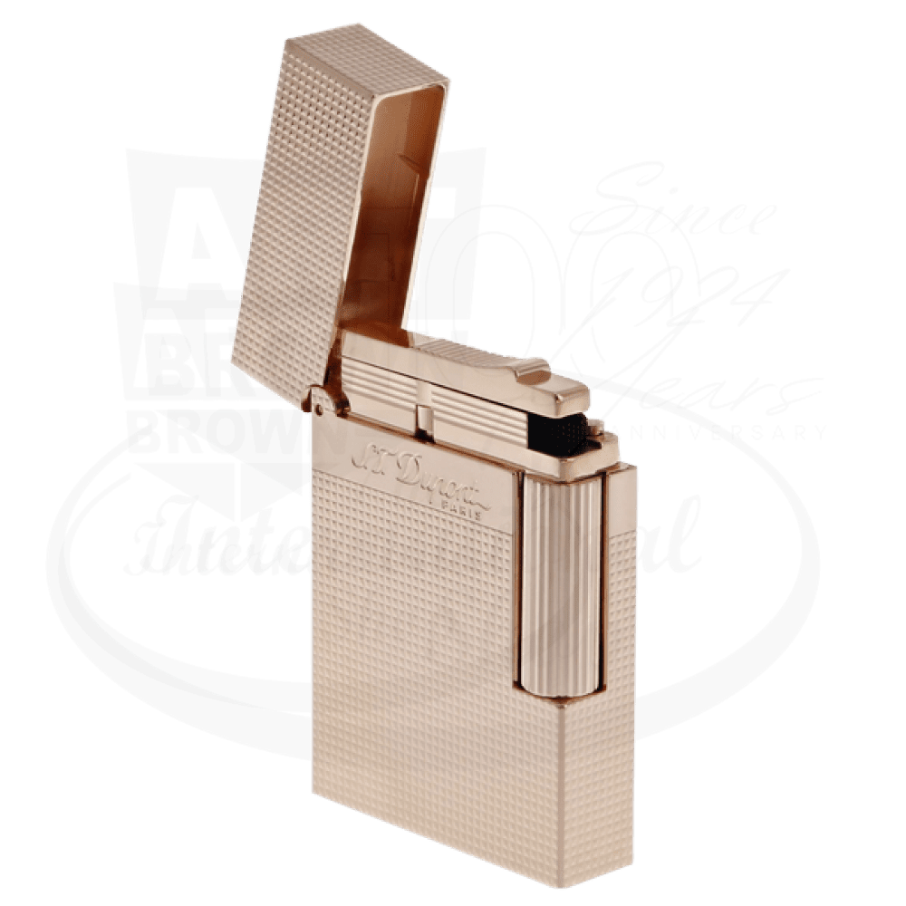 S.T. Dupont Ligne 2 Small C18691 rose gold metal lighter with diamond head pattern and open lid