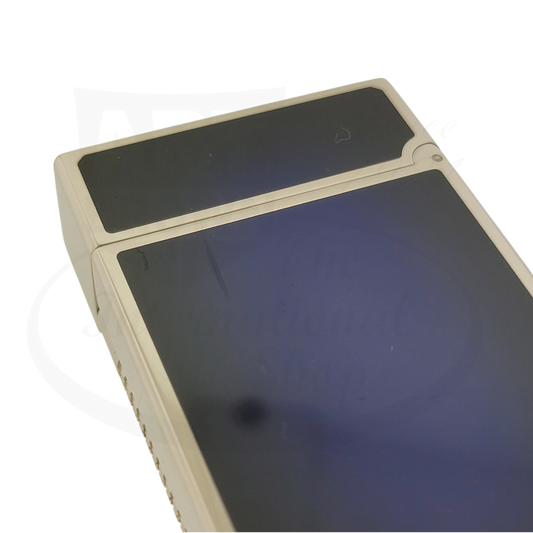 S.T. Dupont Le Grand C23013-D1 luxury lighter in blue lacquer and palladium finish, featuring dual-flame system and rectangular profile, photographed at angle