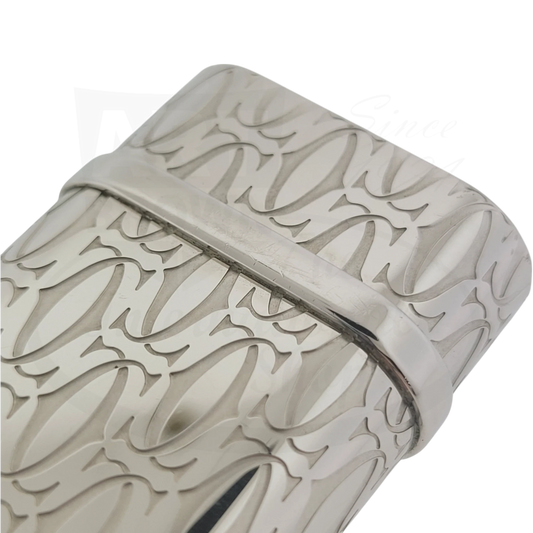 Preowned Vintage Cartier Pasha Silver Lighter Cartier-8 silver-tone with engraved monogram pattern and polished finish