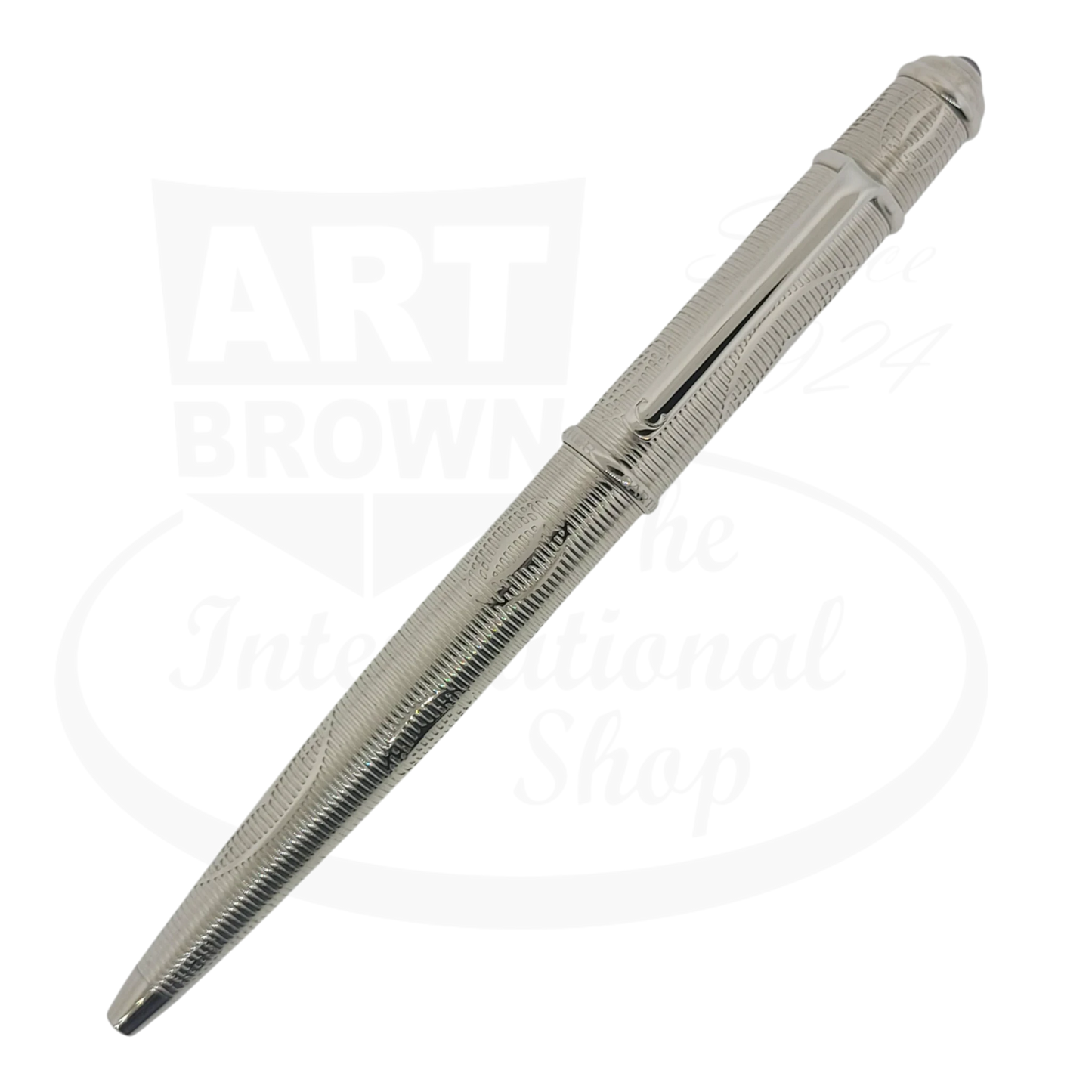 Cartier Diabolo Platinum Double-C Ballpoint Pen, Cartier-9, platinum finish, engraved double-C, blue resin cabochon cap