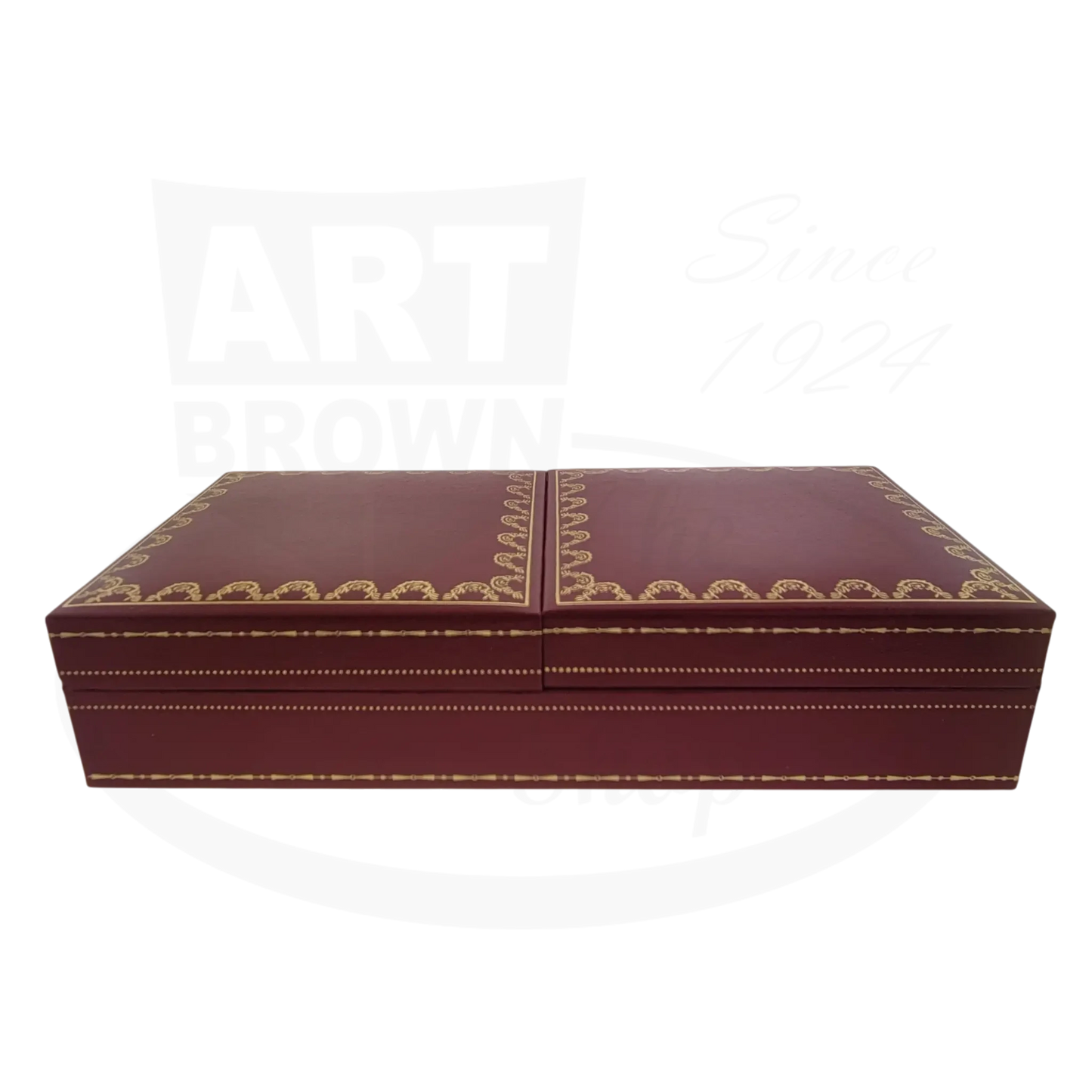 Cartier Vintage Pasha pen box maroon leather gold detailing rectangular hinged case