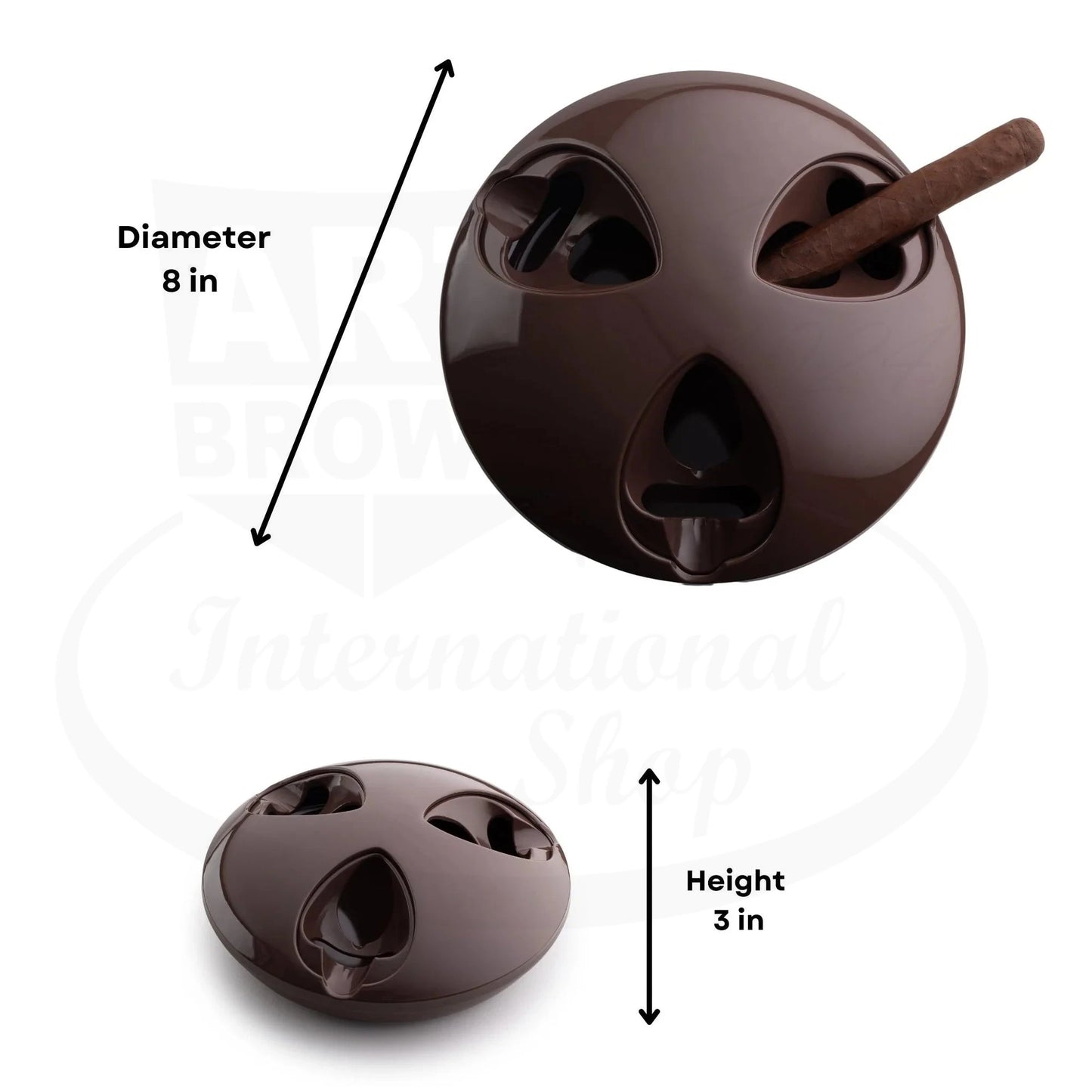 Dimensions of Cigar Oasis Ash-stay odorless ashtray.