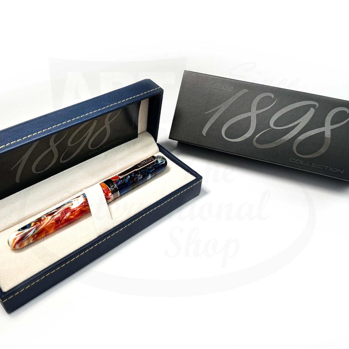 Conklin 1898 Misto Orange CK73273 resin fountain pen with marbled orange and blue shades in display box