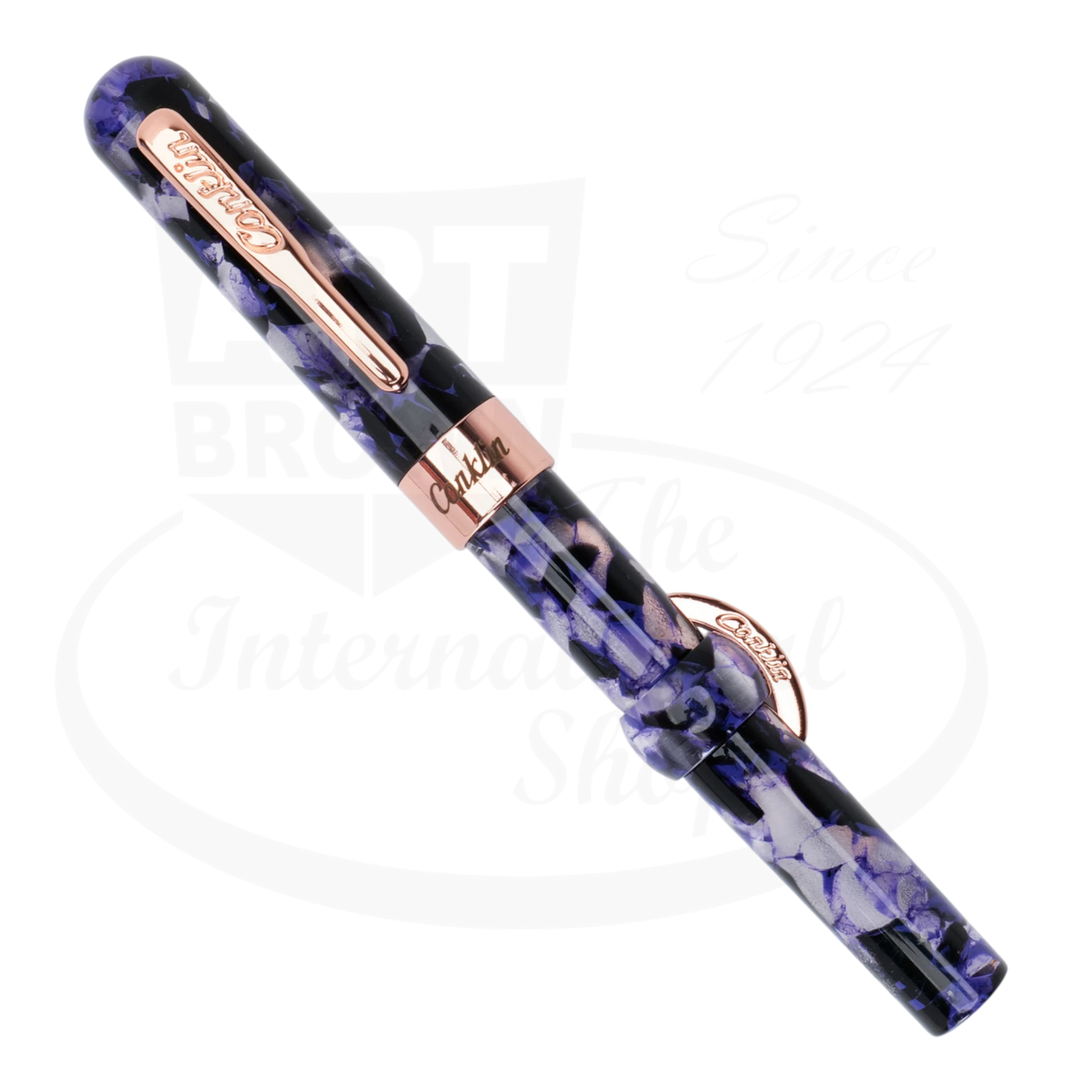 Conklin Mark Twain Crescent Filler CK76233 resin purple fusion fountain pen with rose gold clip and trim