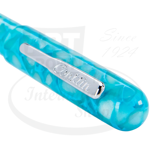 Conklin All American Turquoise Serenity CK76162 European resin turquoise and white marbled pen cap with silver clip