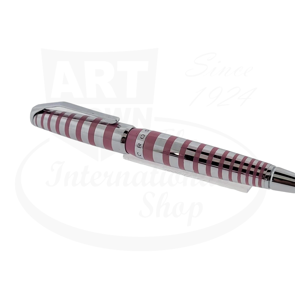 Cross ballpoint pen in chrome with pink placed stripes, close up of stripes