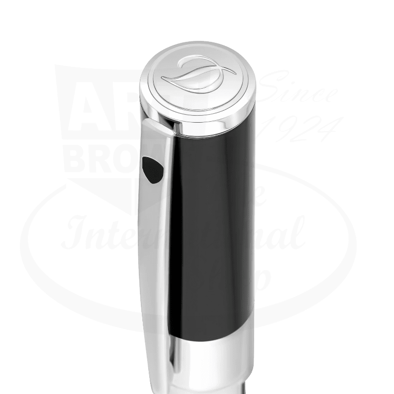 S.T. Dupont D-Initial Black and Chrome Rollerball Pen 262200 chromium finish black and silver clip top view