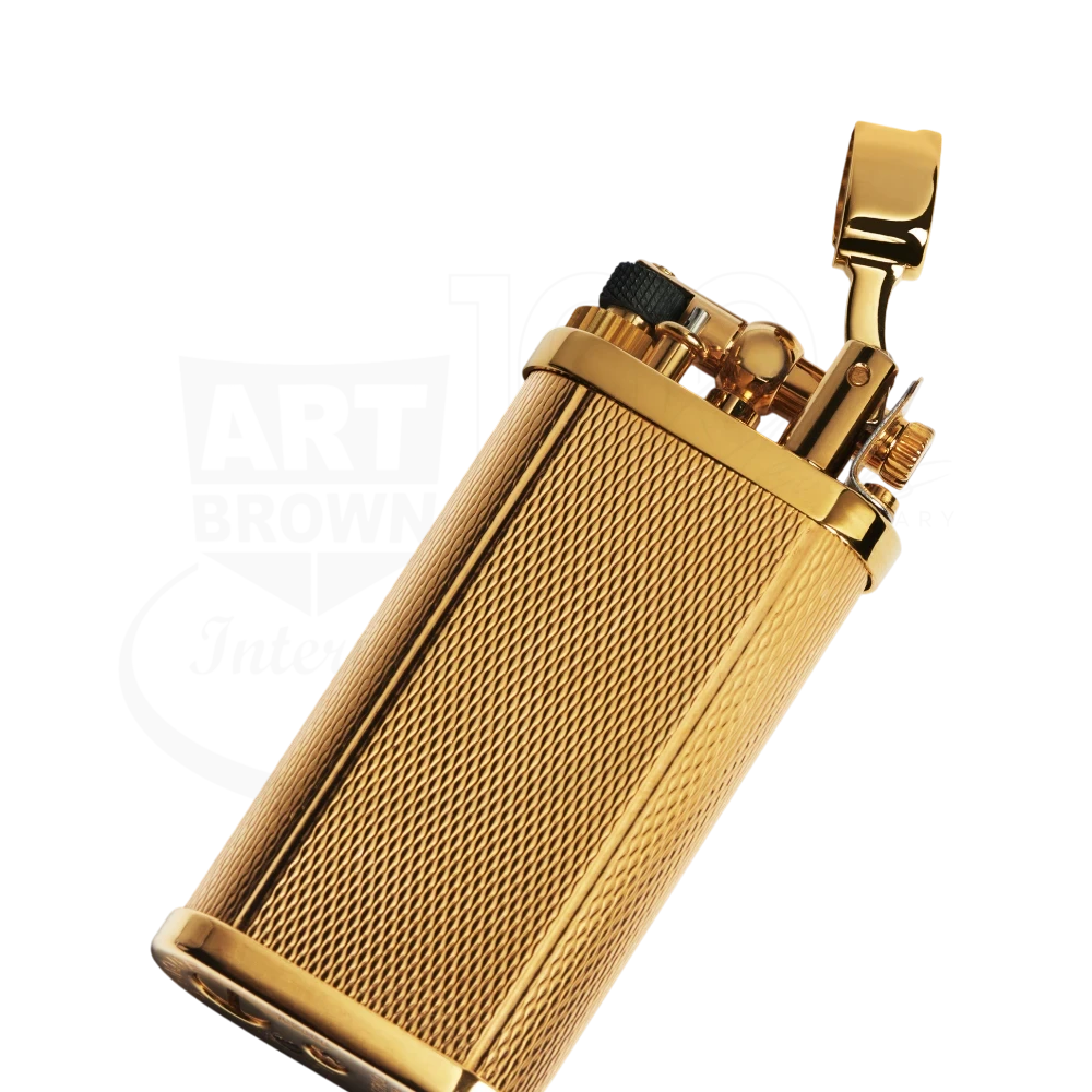 Dunhill Unique Gold Barley Grain Lighter gallery 3 brass gold PVD plated with textured barley grain pattern open lid