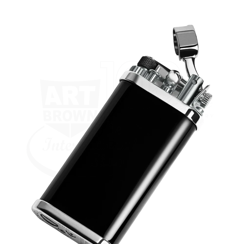 Dunhill Unique Black Lighter brass black PVD plating sleek rectangular design with open lid angled view square 1000x1000 gallery 3