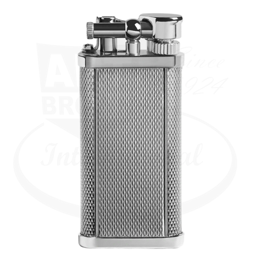 Dunhill Unique silver-plated brass lighter featuring elegant barley grain texture pattern, flip-top mechanism and signature vintage design