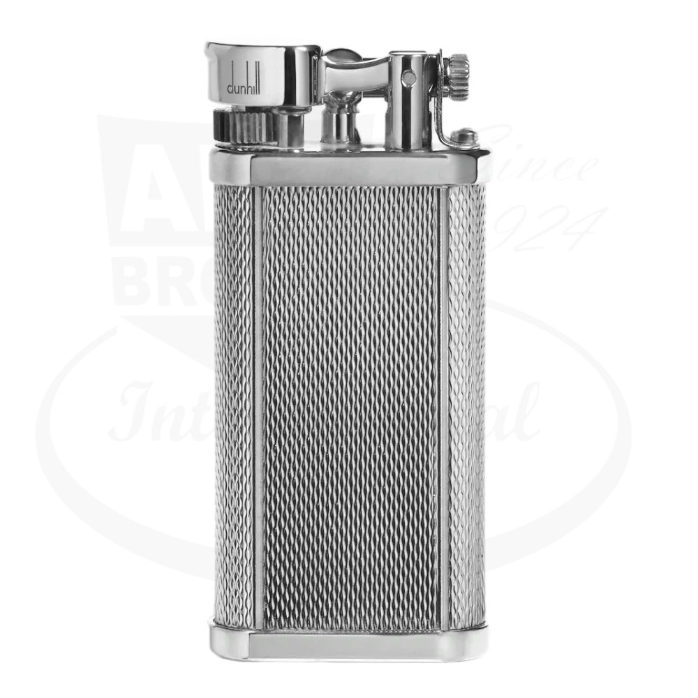 Dunhill Unique silver-plated brass lighter featuring distinctive barley grain texture pattern and classic lift-arm ignition mechanism