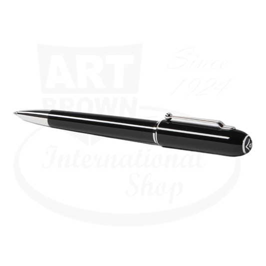 Dunhill Sidecar 21ADBK01 black anodized aluminum ballpoint pen with chrome trim, sleek automotive-inspired design featuring sandblasted finish