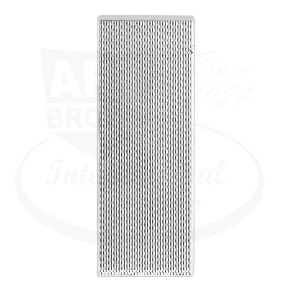 Dunhill Rollagas silver-plated brass lighter featuring elegant barley grain pattern texture, rectangular shape with slim profile, Swiss-made luxury design