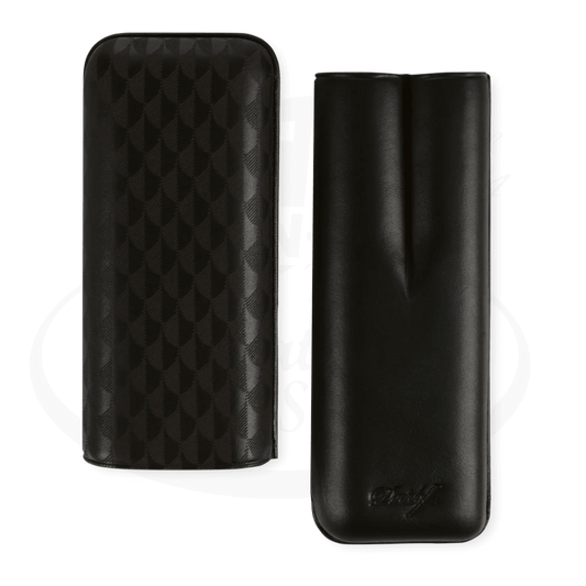 Davidoff XL-2 2 Cigar Leather Case Black Curing, cowhide leather, compact 16x6x3cm, holds up to 60 ring gauge cigars.