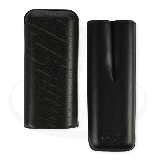 Davidoff XL-2 2-Cigar Case Black cowhide leather with laser Enjoyment pattern, slim and adjustable for toro cigars