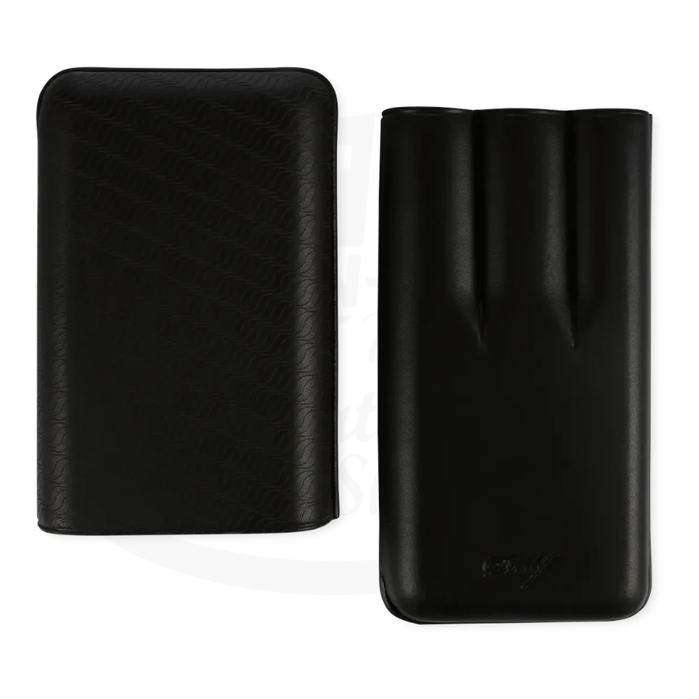 Davidoff XL-3 3-Cigar Case Enjoyment black cowhide leather with laser-marked pattern, holds up to toro size cigars