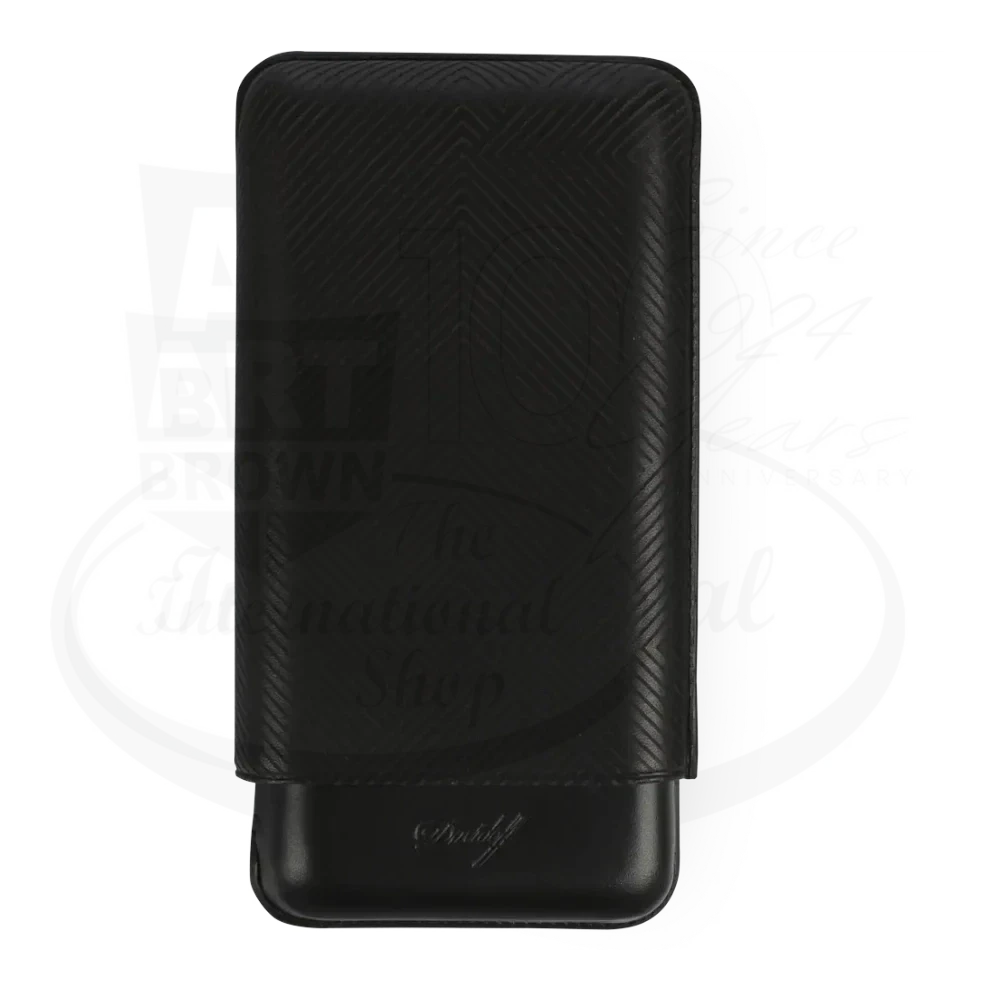 Davidoff XL-3 3-Cigar Case Leaf Pattern, black laser-marked Spanish leather, compact protective cigar case