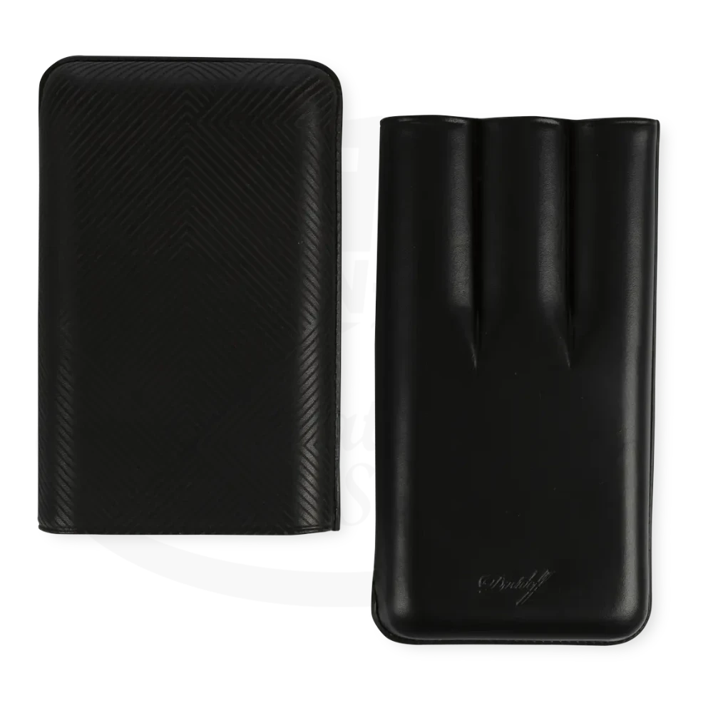 Davidoff XL-3 3-Cigar Case Leaf Pattern black Spanish leather adjustable tobacco leaf design cigar holder