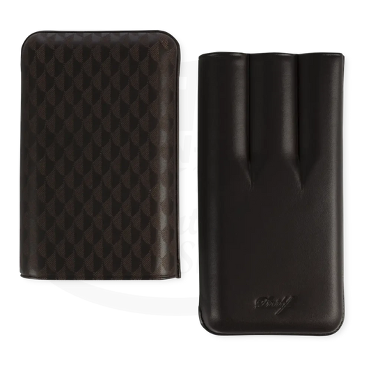 Davidoff XL-3 3-Cigar Case Curing brown cowhide leather with laser-marked pattern and three cigar slots