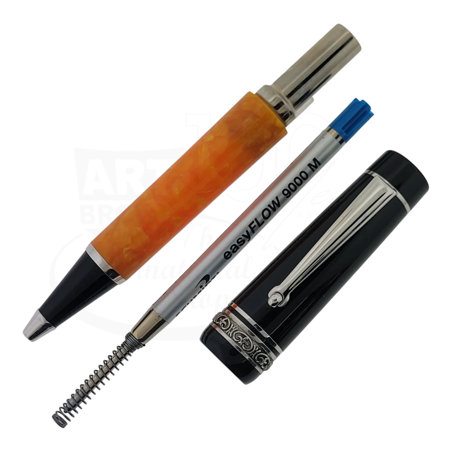 Preowned Delta Dolcevita Orange & Black Ballpoint Pen with resin finish, metal clip, and refill visible gallery 7 square shot