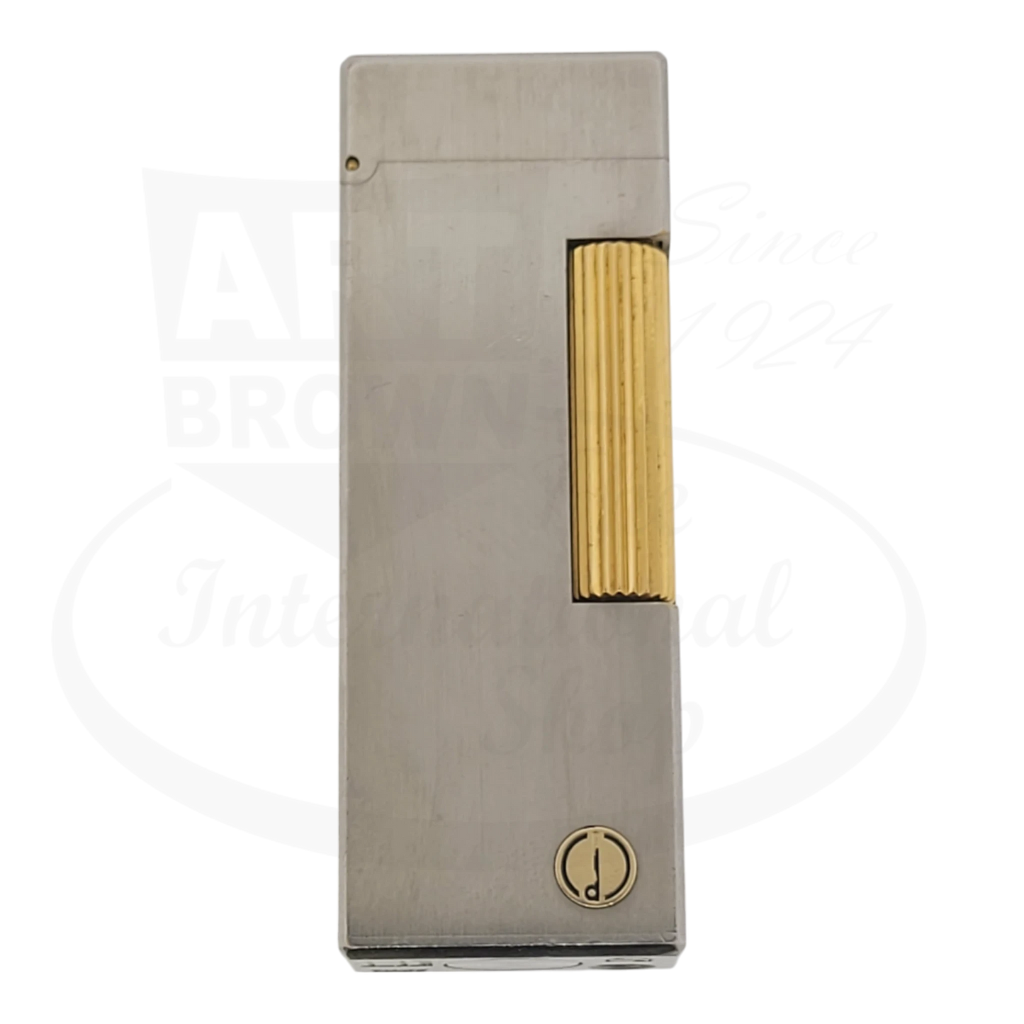 Preowned Dunhill Rollagas Brushed Palladium and Gold Lighter Dunhill-16 with vertical gold fluting and brushed palladium finish