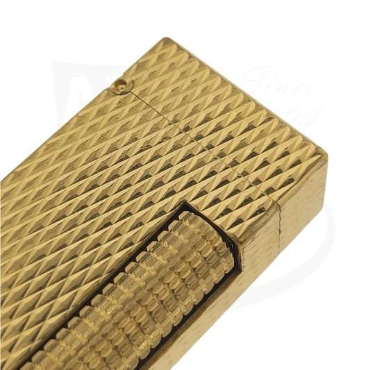 Dunhill Rollagas Gold Diamond Guilloche Lighter preowned gold-plated brass with diamond-pattern textured surface and flint ignition