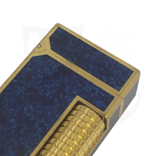 Preowned Vintage Dunhill Blue Lacquer & Gold Rollagas Lighter Dunhill-23 blue marbled lacquer gold trim rectangular design