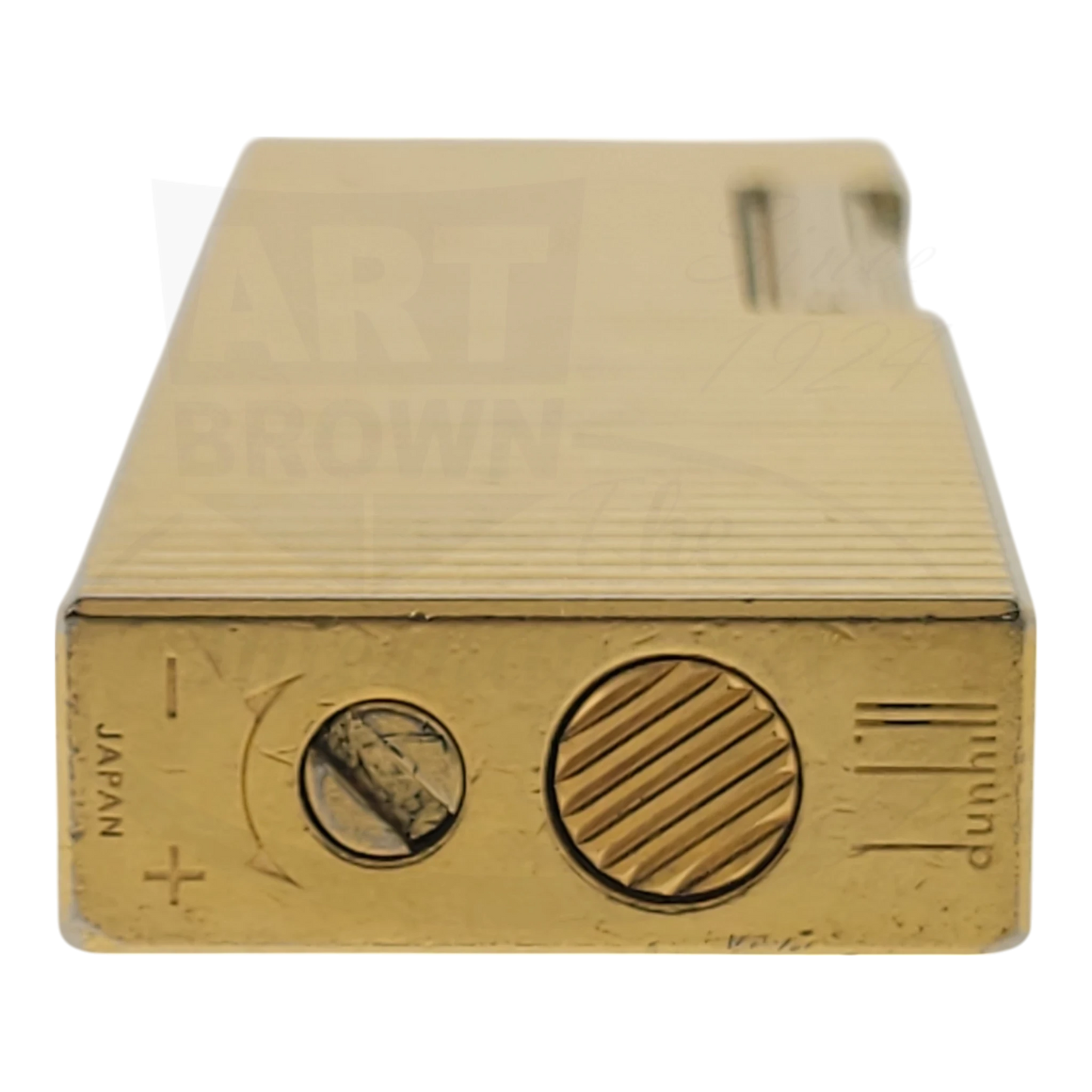 Dunhill Slim Rollagas Gold Horizontal Lines lighter Dunhill-26 gold plated brass with horizontal guilloche pattern compact design